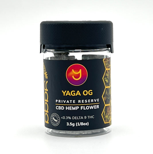 YAGA OG premium cannabis flower jar from YAGA Farms, farm-direct hemp flower grown in San Diego, California