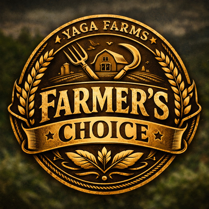 YAGA Farms Farmer’s Choice badge highlighting Champagne Ice as the farm owner’s daily go-to strain, premium exotic indoor cannabis selection