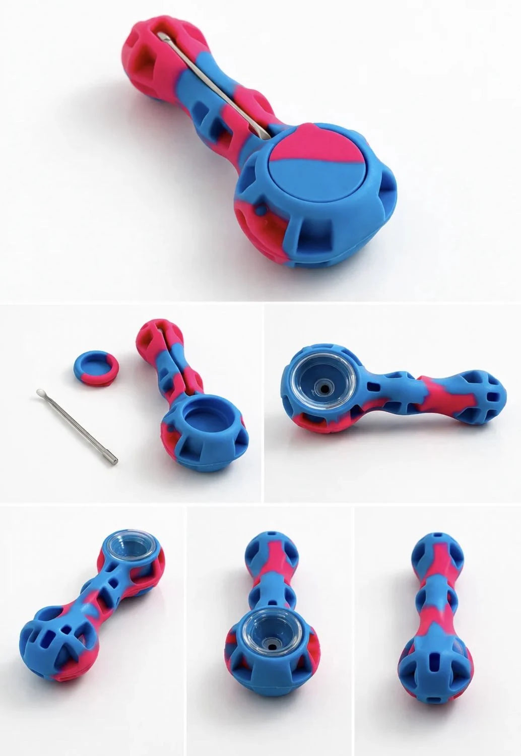 Silicone Hand Pipe 4.5": Blue/Pink - YAGA Farms accessory