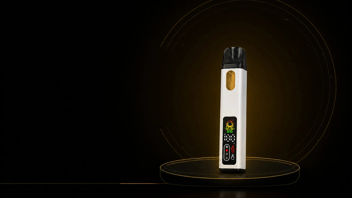 YAGA 2G live resin disposable vape on a lit platform